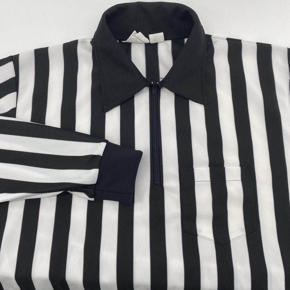 VTG Honig's Shirt Mens XL Black White Referee Striped 1/4 Zip‎ Football Jersey